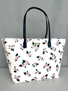 KATE SPADE Margareta tropical printe Shore Street floral saffiano tote Cream NWT